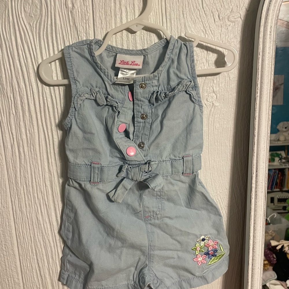 Little Lass Light Blue Denim Romper - Girls 9-12 month